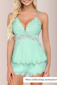 Willluxe® BlossomLace – Lace-Trim Cami & Shorts Pajama Set