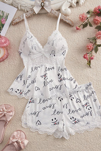 Willluxe® BlossomLace – Lace-Trim Cami & Shorts Pajama Set