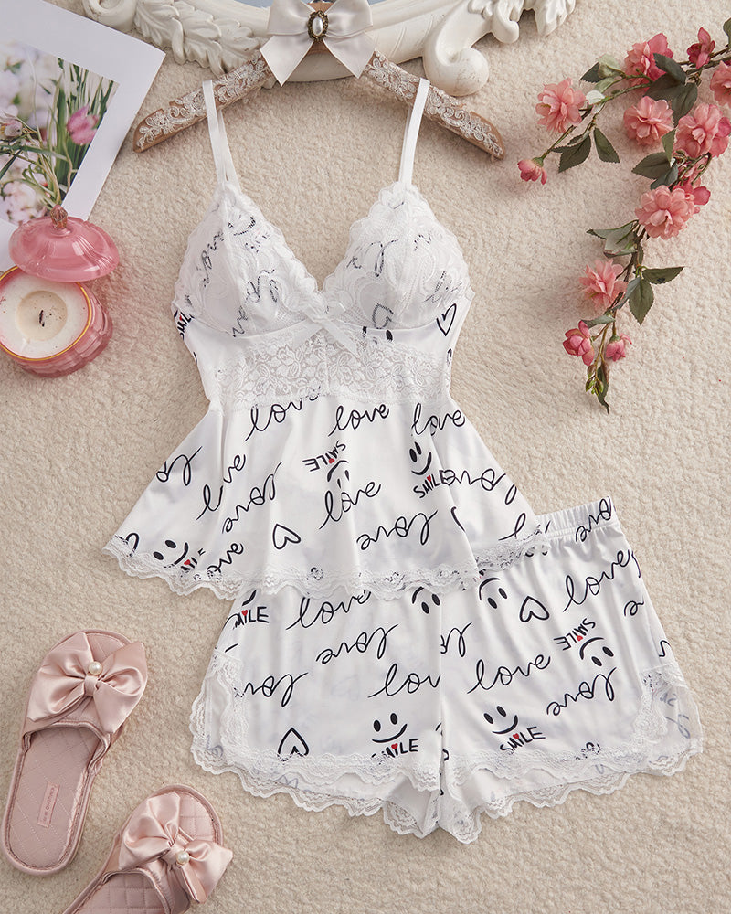 Willluxe® BlossomLace – Lace-Trim Cami & Shorts Pajama Set