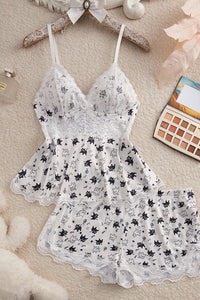 Willluxe® BlossomLace – Lace-Trim Cami & Shorts Pajama Set