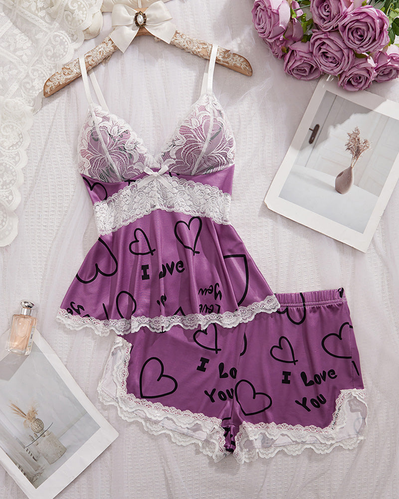 Willluxe® BlossomLace – Lace-Trim Cami & Shorts Pajama Set
