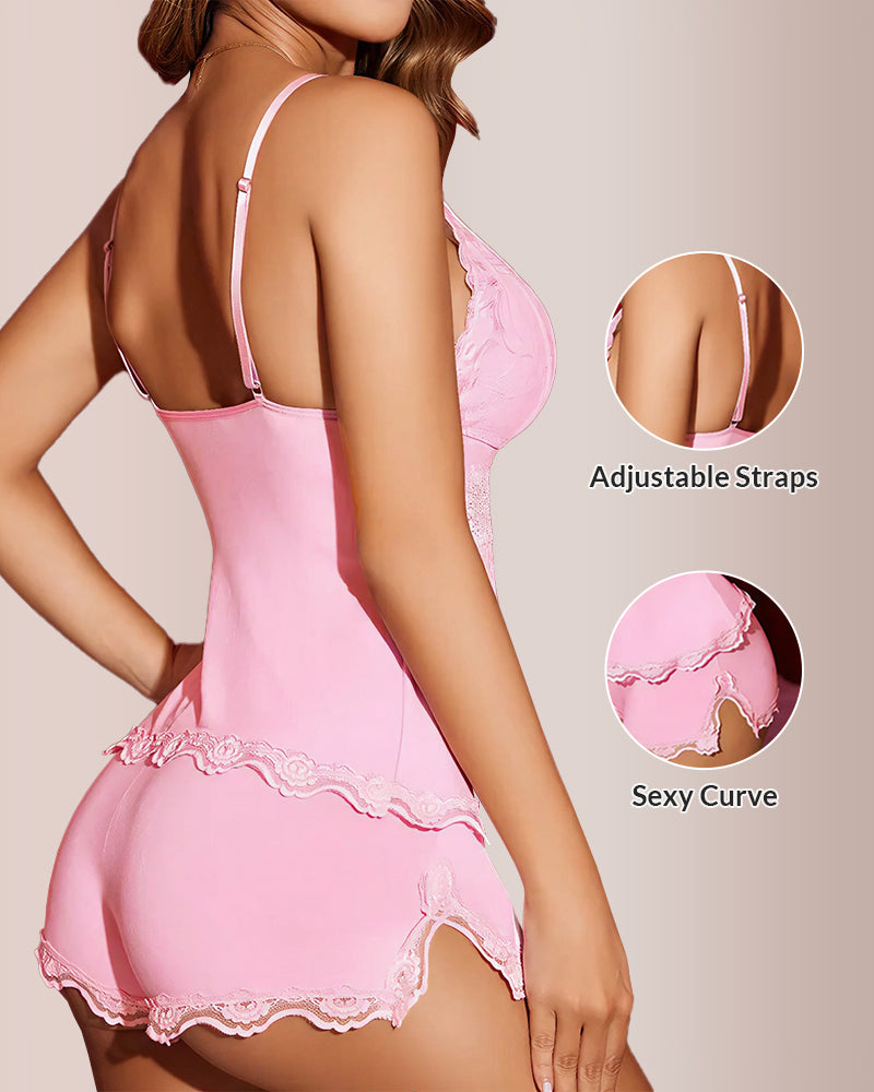 Willluxe® BlossomLace – Lace-Trim Cami & Shorts Pajama Set