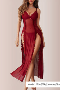 Willluxe® BlossomLace – Romantic Mesh Side-Split Nightdress