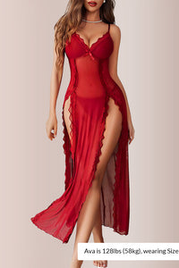 Willluxe® BlossomLace – Romantic Mesh Side-Split Nightdress
