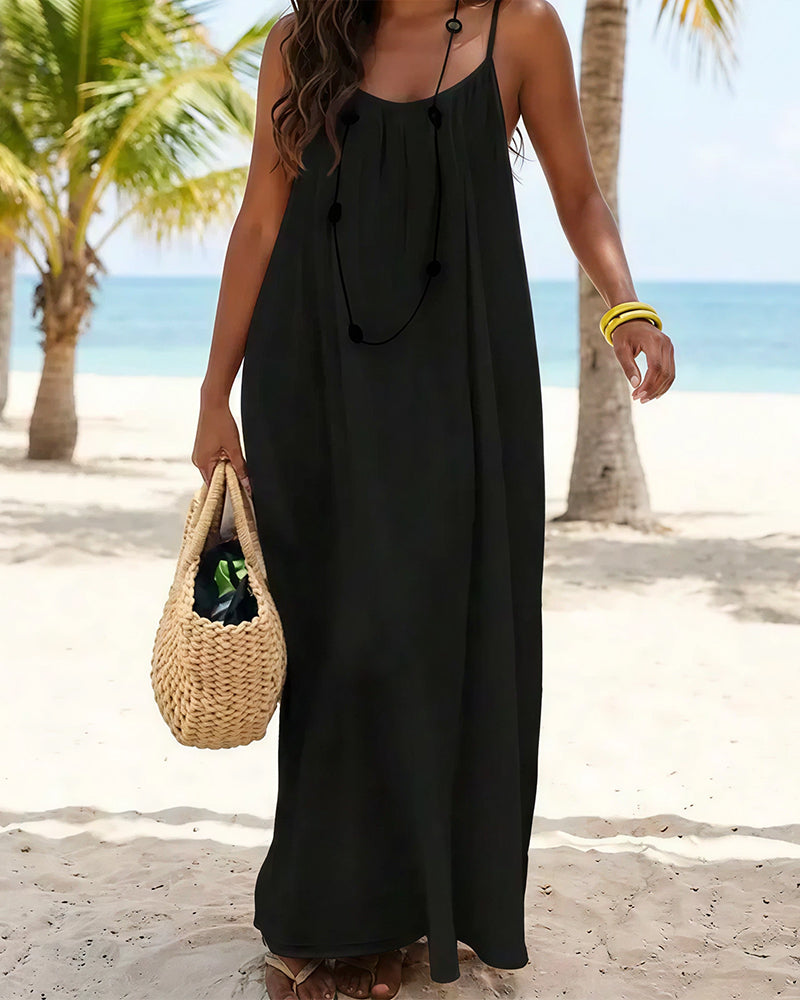 Willluxe® CozyWear – Solid Color Backless Cami Dress