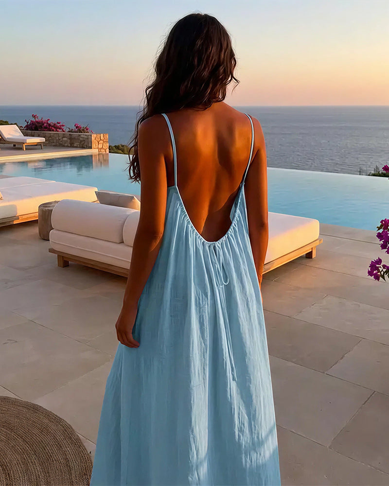 Willluxe® CozyWear – Solid Color Backless Cami Dress