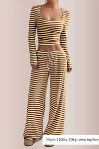 Willluxe® Women’s Stripe Square Neck Crop Top & Wide Leg Pants Set