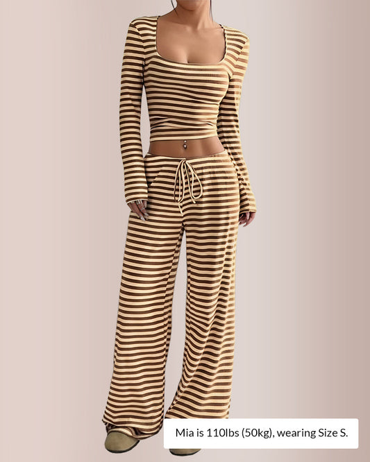 WILLLUXE® Women’s Stripe Square Neck Crop Top & Wide Leg Pants Set
