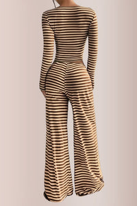 Willluxe® Women’s Stripe Square Neck Crop Top & Wide Leg Pants Set