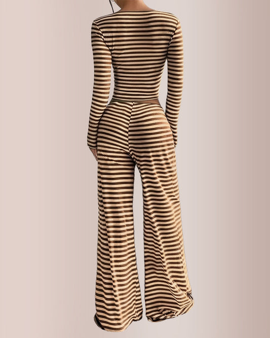 WILLLUXE® Women’s Stripe Square Neck Crop Top & Wide Leg Pants Set
