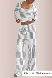 Willluxe® Women’s Stripe Square Neck Crop Top & Wide Leg Pants Set