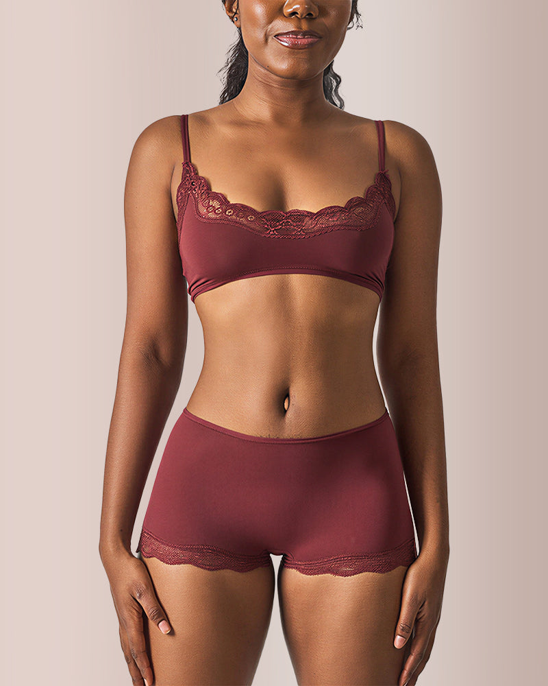 Willluxe® Women's Lace Trim Wirefree Lightweight Underwear Set