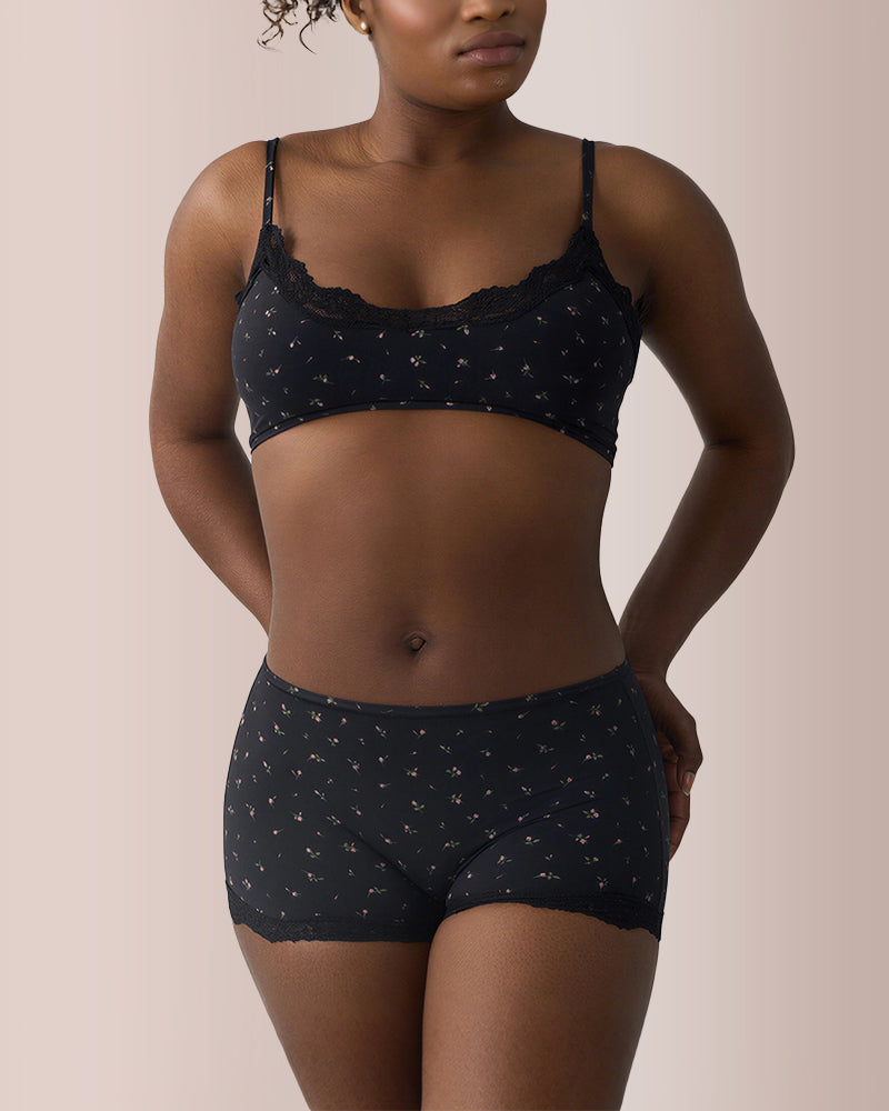 Willluxe® Women's Lace Trim Wirefree Lightweight Underwear Set