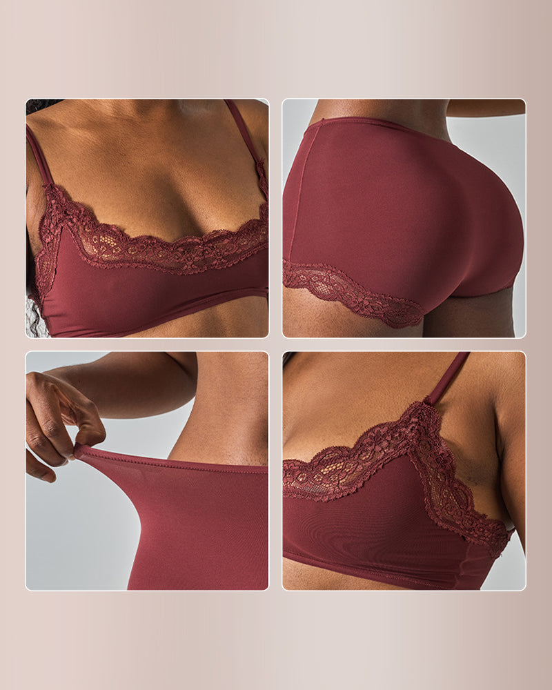 Willluxe® Women's Lace Trim Wirefree Lightweight Underwear Set