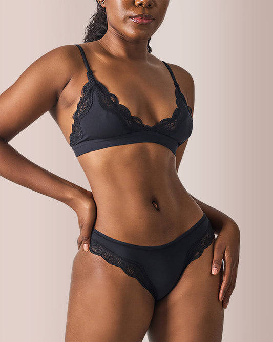 WILLLUXE® Women's Lace Trim Wirefree Lightweight Underwear Set
