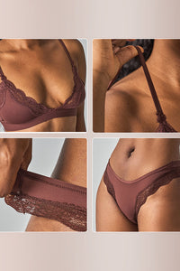 Willluxe® Lace Trim Wirefree Lightweight Underwear Set
