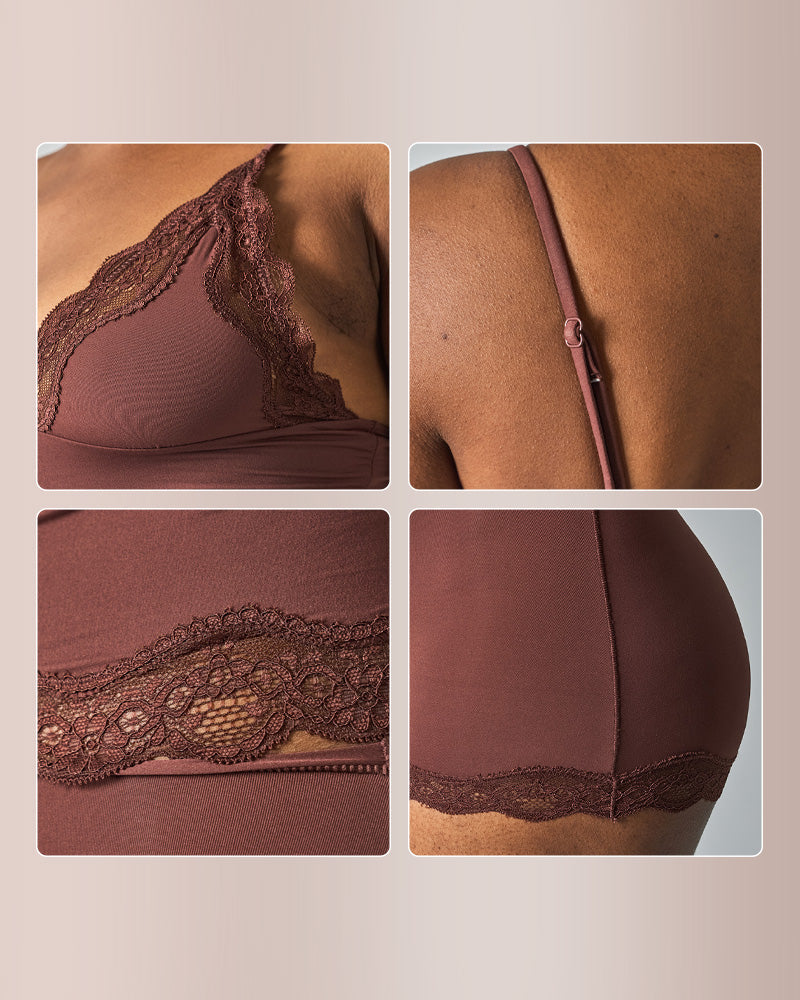 Willluxe® Women's Lace Trim Wirefree Lightweight Underwear Set