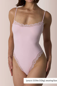 Willluxe® Lace Trim Spaghetti Strap Bodysuit