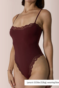 Willluxe® Lace Trim Spaghetti Strap Bodysuit