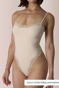 Willluxe® Lace Trim Spaghetti Strap Bodysuit