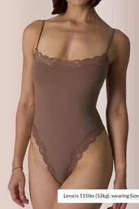Willluxe® Lace Trim Spaghetti Strap Bodysuit