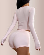 Willluxe® Cozy Button-Down Long Sleeve Crop Top Set