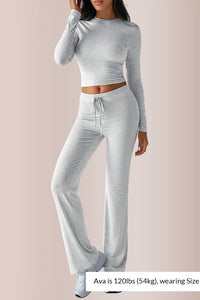 Willluxe® Solid Long Sleeve Crop Top & Drawstring Pants Set