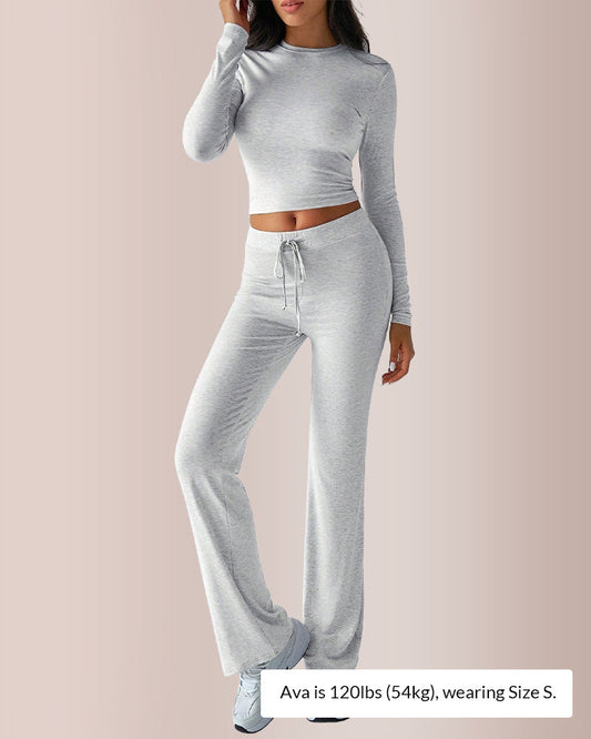 WILLLUXE® Solid Long Sleeve Crop Top & Drawstring Pants Set
