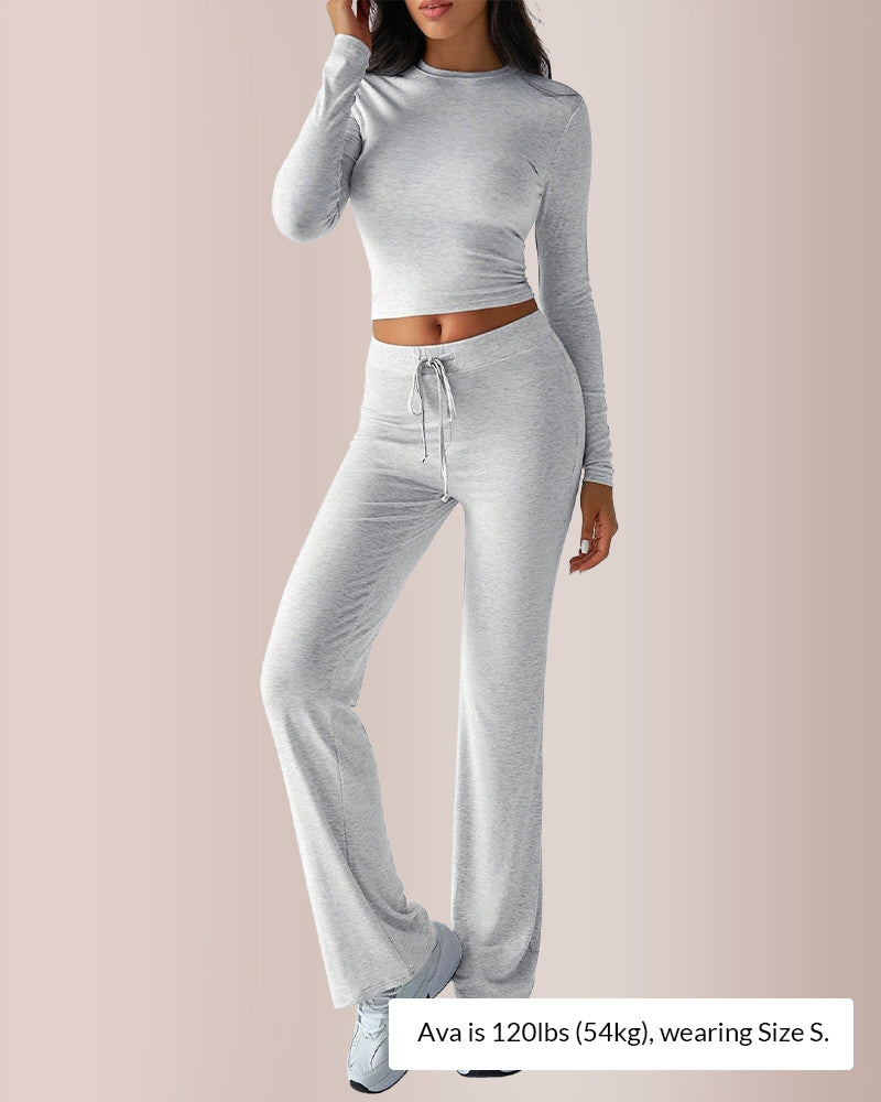 Willluxe® Solid Long Sleeve Crop Top & Drawstring Pants Set