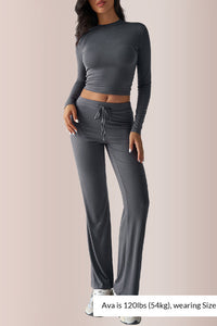 Willluxe® Solid Long Sleeve Crop Top & Drawstring Pants Set