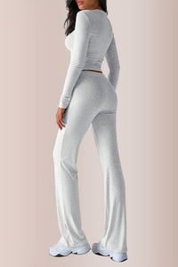 Willluxe® Solid Long Sleeve Crop Top & Drawstring Pants Set