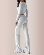 Willluxe® Solid Long Sleeve Crop Top & Drawstring Pants Set