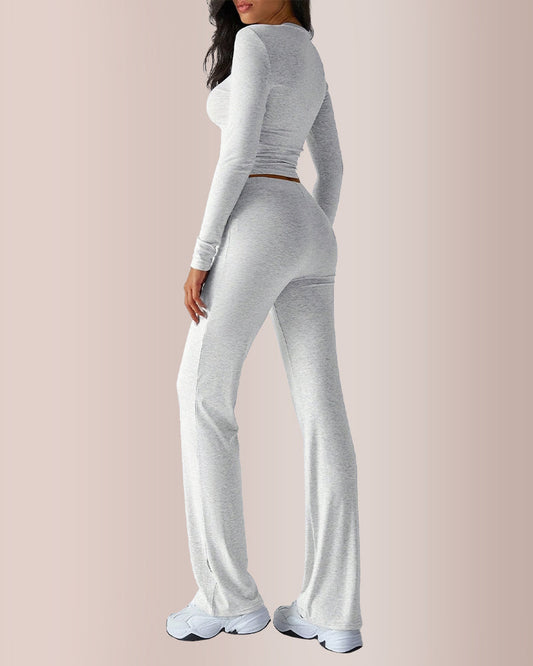 WILLLUXE® Solid Long Sleeve Crop Top & Drawstring Pants Set