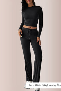 Willluxe® Solid Long Sleeve Crop Top & Drawstring Pants Set