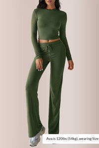 Willluxe® Solid Long Sleeve Crop Top & Drawstring Pants Set