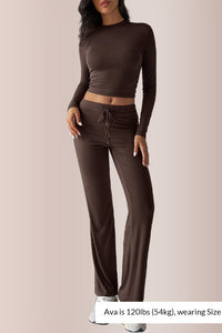 Willluxe® Solid Long Sleeve Crop Top & Drawstring Pants Set