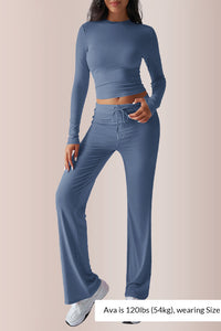 Willluxe® Solid Long Sleeve Crop Top & Drawstring Pants Set