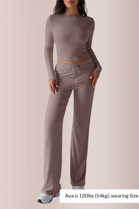 Willluxe® Solid Long Sleeve Crop Top & Drawstring Pants Set
