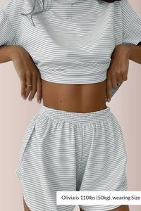 Willluxe® Striped Tee & Split Shorts PJ Set