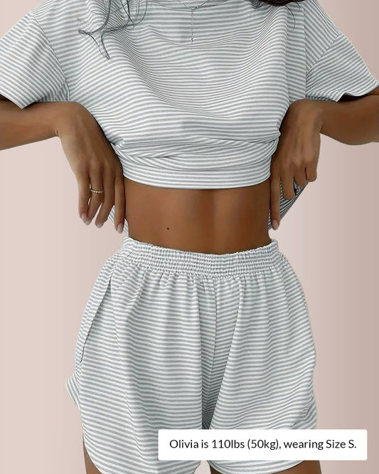 WILLLUXE® Striped Tee & Split Shorts PJ Set