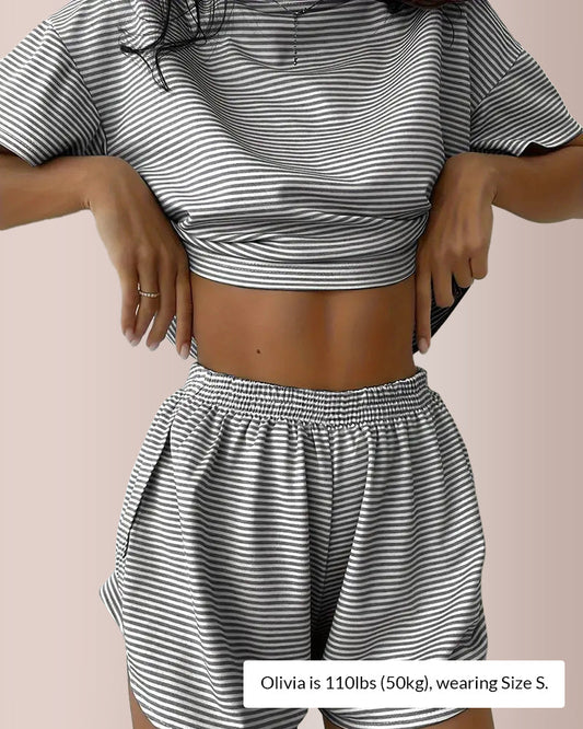 WILLLUXE® Striped Tee & Split Shorts PJ Set