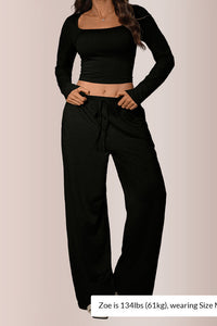 Willluxe® Square Neck Crop Top & Wide Leg Pants Set