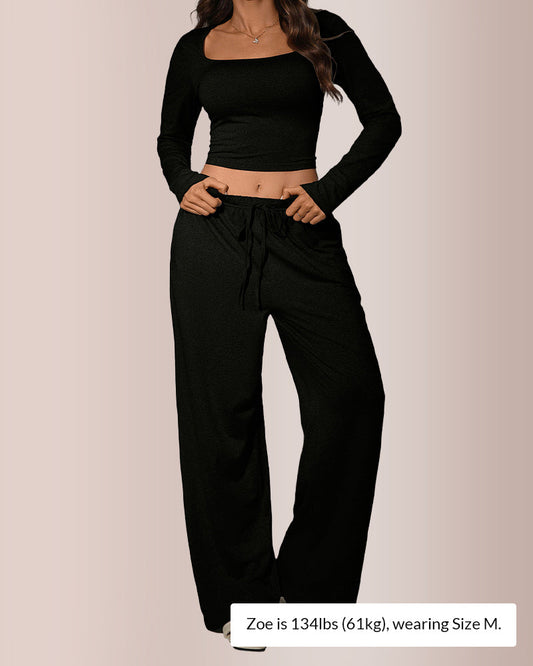 WILLLUXE® Square Neck Crop Top & Wide Leg Pants Set