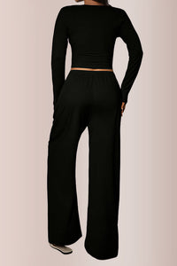 Willluxe® Square Neck Crop Top & Wide Leg Pants Set