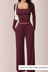 Willluxe® Square Neck Crop Top & Wide Leg Pants Set