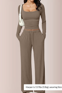 Willluxe® Square Neck Crop Top & Wide Leg Pants Set