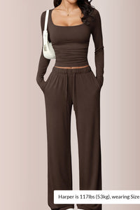 Willluxe® Square Neck Crop Top & Wide Leg Pants Set