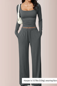 Willluxe® Square Neck Crop Top & Wide Leg Pants Set