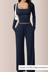 Willluxe® Square Neck Crop Top & Wide Leg Pants Set