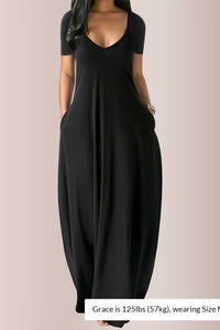 Willluxe® Plus Size V-Neck Loose Fit Maxi Dress with Pockets